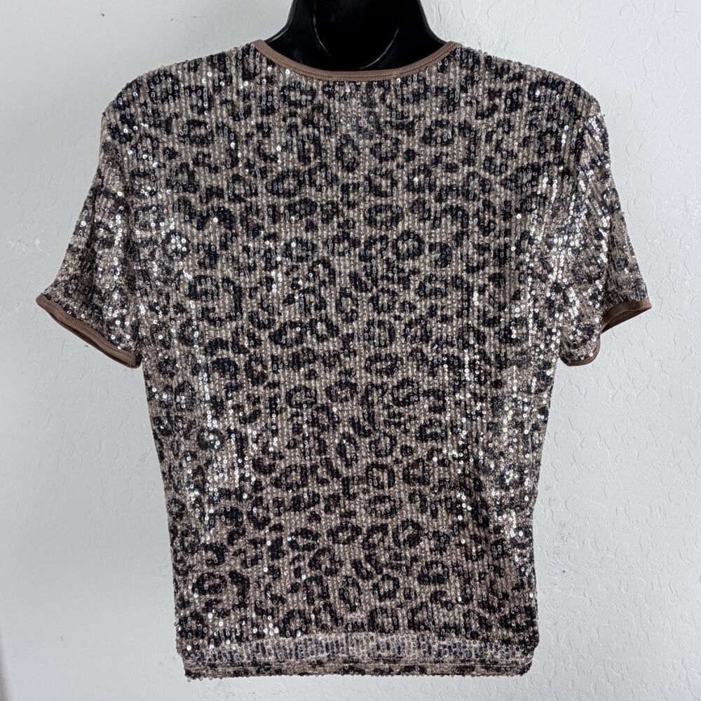 sans souci sequin medium leopard top y2k party mob wife beige, brown women's top - Picture 7 of 9